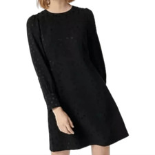 J. Crew -1202 NWT Black Shift Dress in Dot Floral Jacquard Long Sleeve Size 10