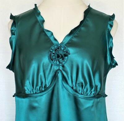 Maggie Sweet Blouse Top NEW Teal Blue Satin Ruffle Trim 3D Flower Womens 1X