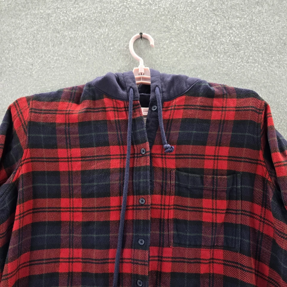 Camisa con botones American Eagle para hombre L roja franela a cuadros cordón larga Foto 4 de 4