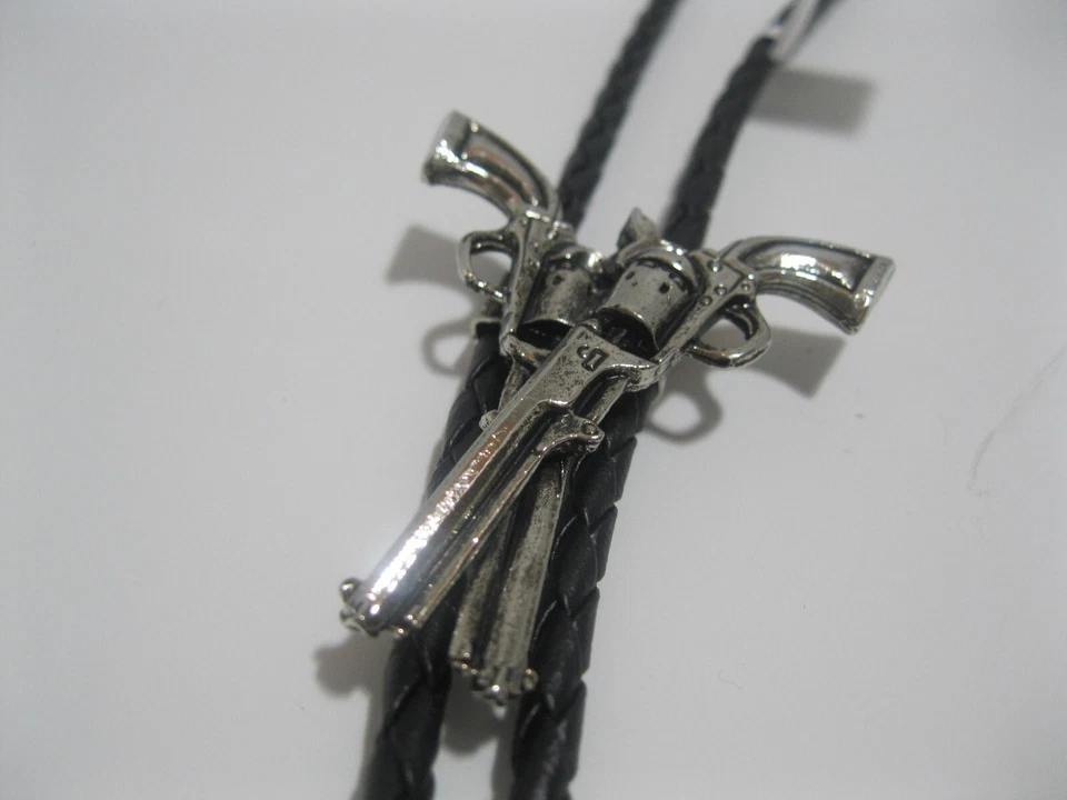 BOLO TIE #45- Crossed Guns Silver PLated Bolo Tie - Image 2 of 3
