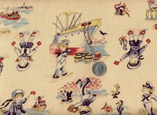 1940s Vintage Style SAILORS *STORY BOOK* Marcus Bros. Ecru/Beige Fabric 1 YARD