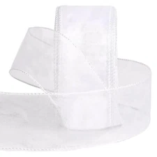 50 Yards 2-1/2 Inch White Organza Wired Ribbon Metallic Edge Sheer Ribbon