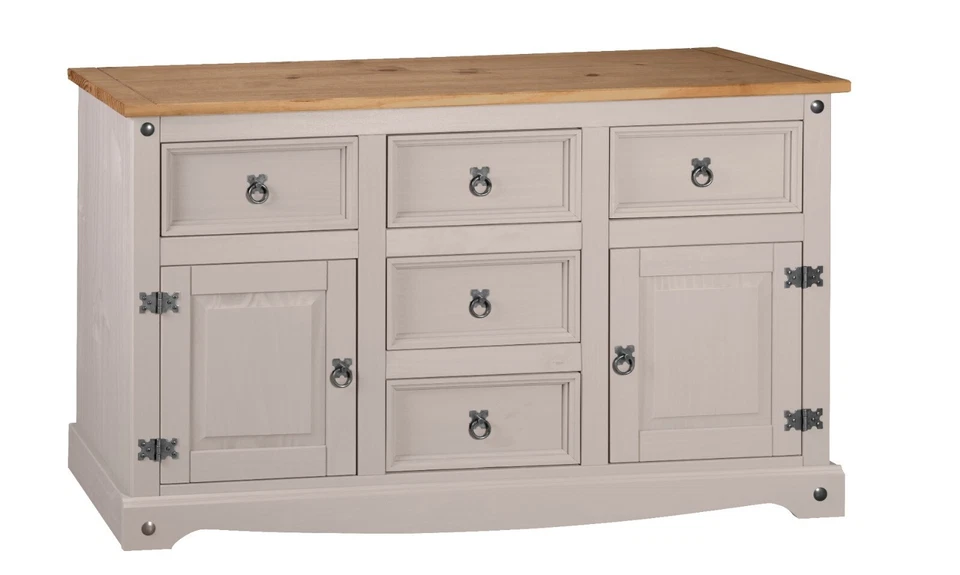 Aparador Corona Gris 2 Puertas 5 Cajones Grande - Pino Macizo Mexicano - Imagen 4 de 4