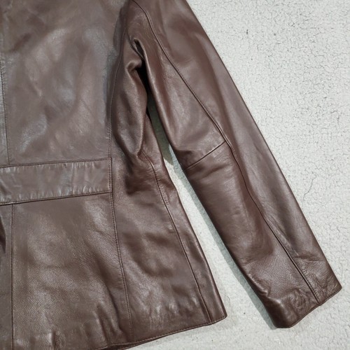 Wilsons Leather Jacket Womens Small Brown Lined Button Up Collared Pockets - Picture 19 of 19