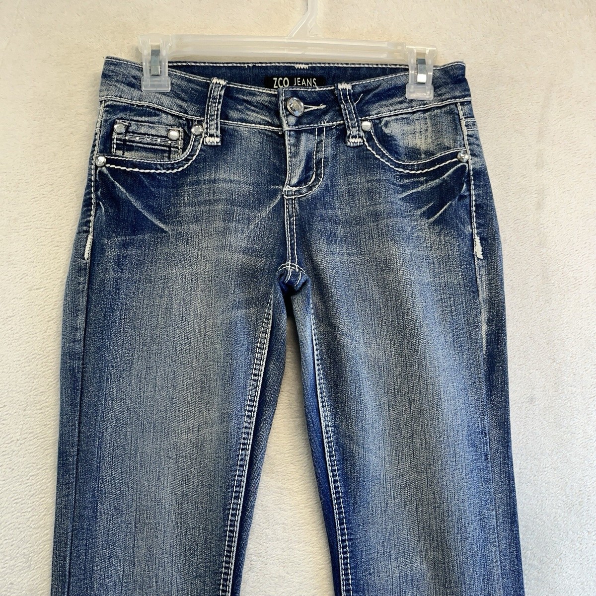 ZCO Jeans Women 3 Blue Bootcut Embellished Whiskered Dark Wash