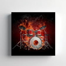 Drums On Fire Music Canvas Print Wall Art, Stylish Home Decor Wall Hanging