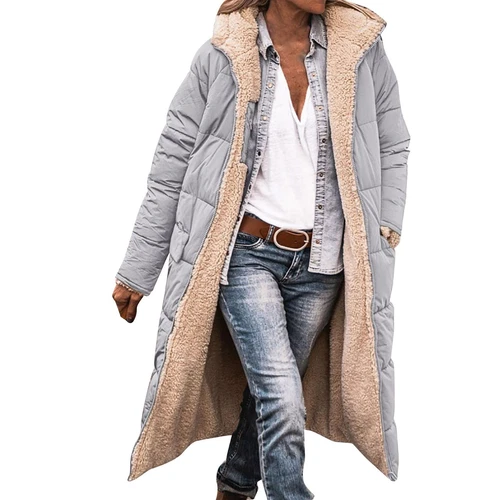 Women Winter Long Parka Quilted Knee Coat Hooded Ladies Warm Padded Jacket - Bild 28 von 45