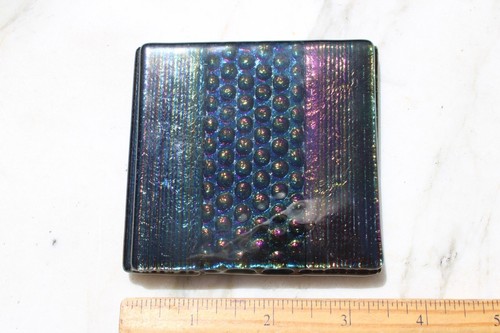 Fused Glass Coasters Art Glass Dichroic Purple Black Iridescent 4 Coaster Set - Picture 7 of 13