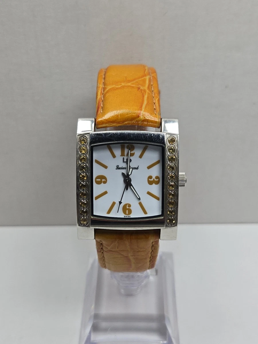 Lucien Piccard Swiss Quartz Tank Orange Crystal Bezel Womens Watch New Battery Lucien Piccard Stainless Steel Case Women Wristwatches for  main image 3
