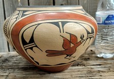 Large Zia Pueblo Pottery Pot polychrome birds,Beautiful designs olla 7
