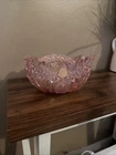 Vintage Carnival Cut Glass Iridescent  Pink Comet In The Stars Saw Tooth Bowl
