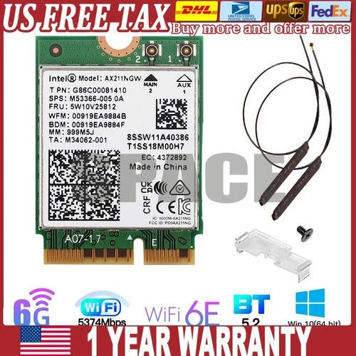 Intel Wi-Fi 6E AX211NGW M.2 2230 CNVio2 Key E 802.11ax WiFi Card WiFi Antenna PC