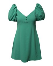 Alice + Olivia Dana Puff Sleeve Flare Dress in Green Polyester