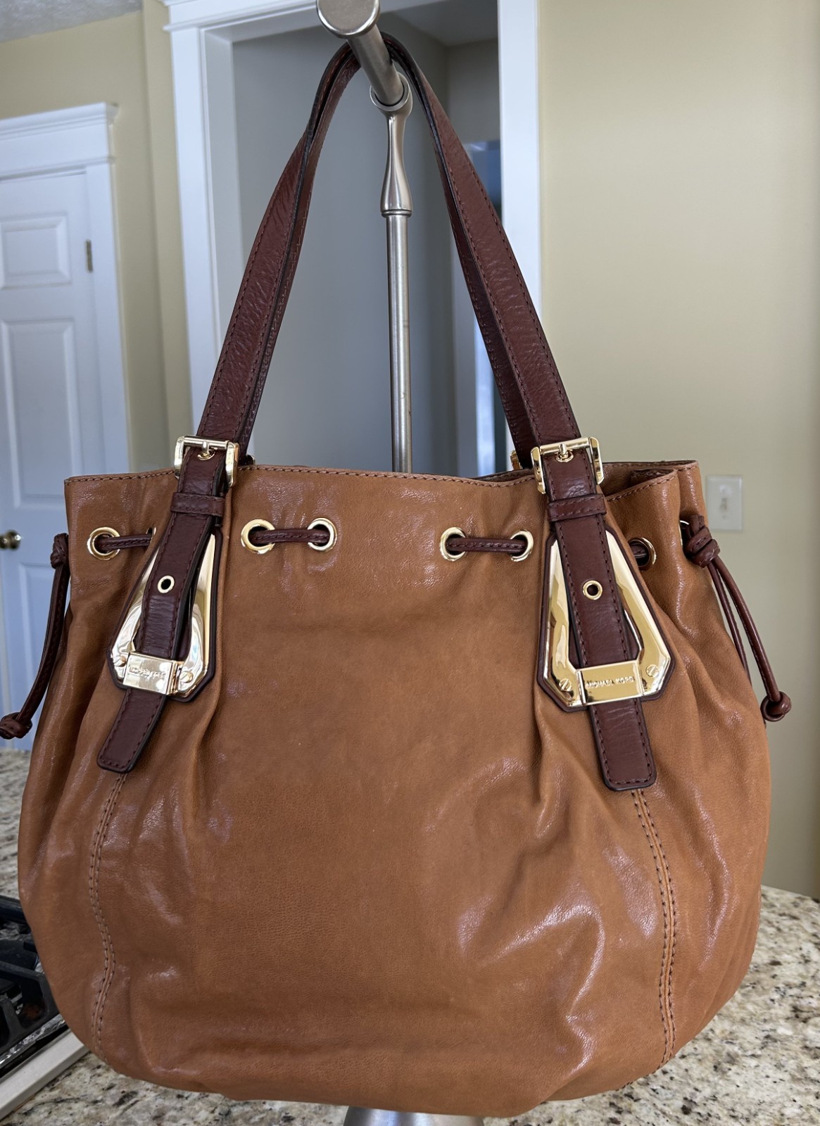 Authentic Michael Kors Rare Vintage Draw String Leather Tote Bag
