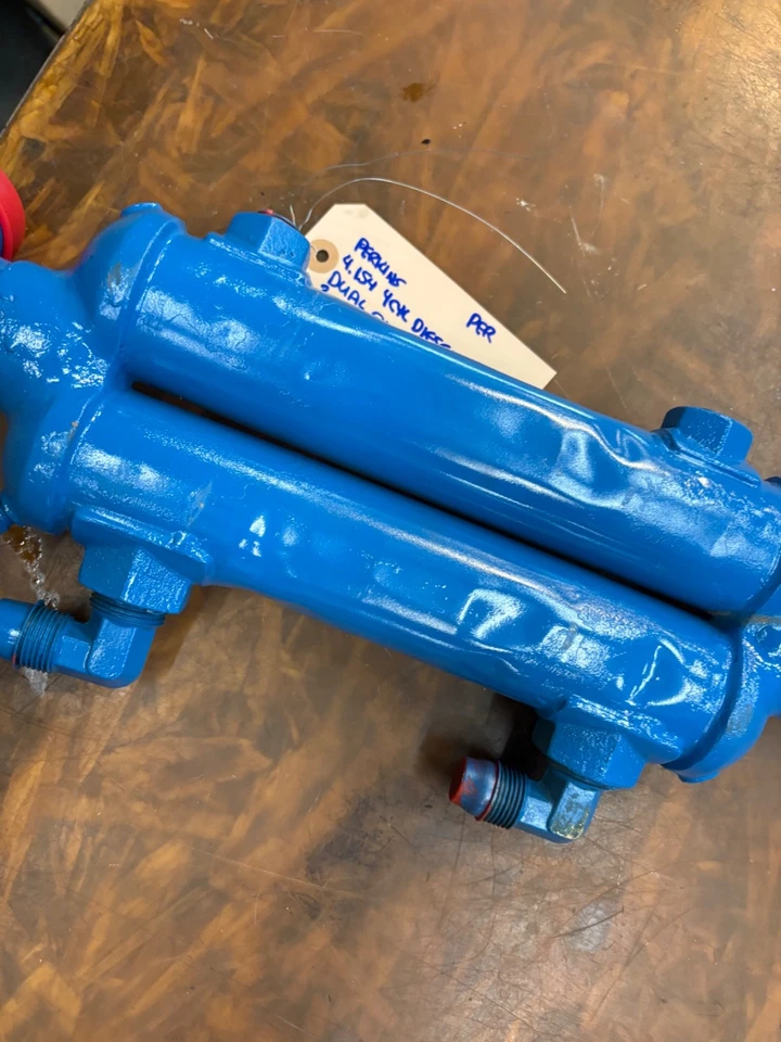 PERKINS 4CYL DIESEL MARINE 4.154 DUAL OIL COOLER 9" BUNDLE 3/4" NPJ 3/8 NPJ..... - Image 3 of 4