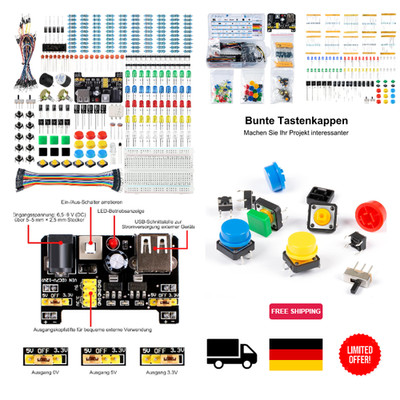 Miuzei Basic Starter Kit mit Steckboard, Power Supply, Jumperkabel, LED, Wider