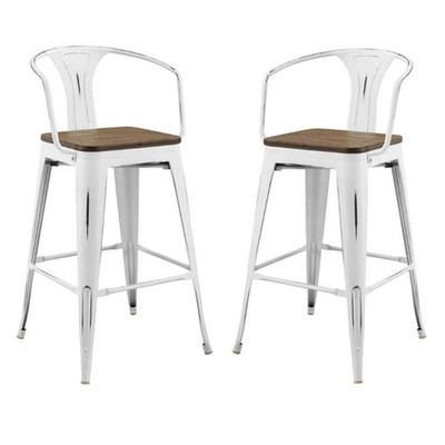 Home Square Promenade 30'' Metal Bar Stool in White - Set of 2