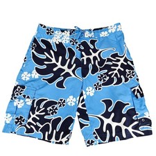 Lands End Board Short sz L 14-15H Youth Boys Hawaiian Tropical Blue White 21"