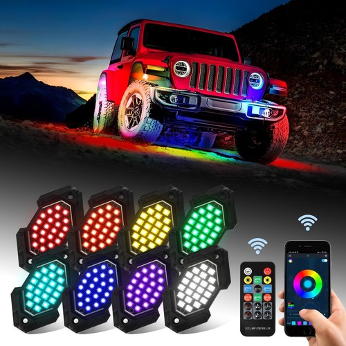 Aazon.co: 16 Pods RGB LED Rock Lights For Sei Trucks Offroad Pickup - Foto 2