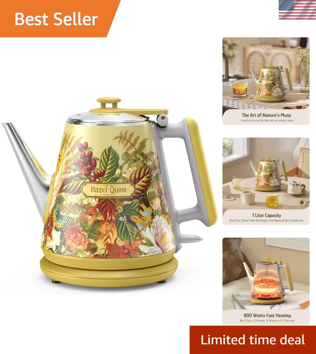 Electric Kettle 1L Rapid Boil Retro Double Wall Cordless Stainless Steel
Opens in a new window or ta