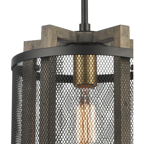 ELK Lighting 16546/1 Woodbridge Mini Pendant Matte Black with Weathered Oak - Picture 3 of 4