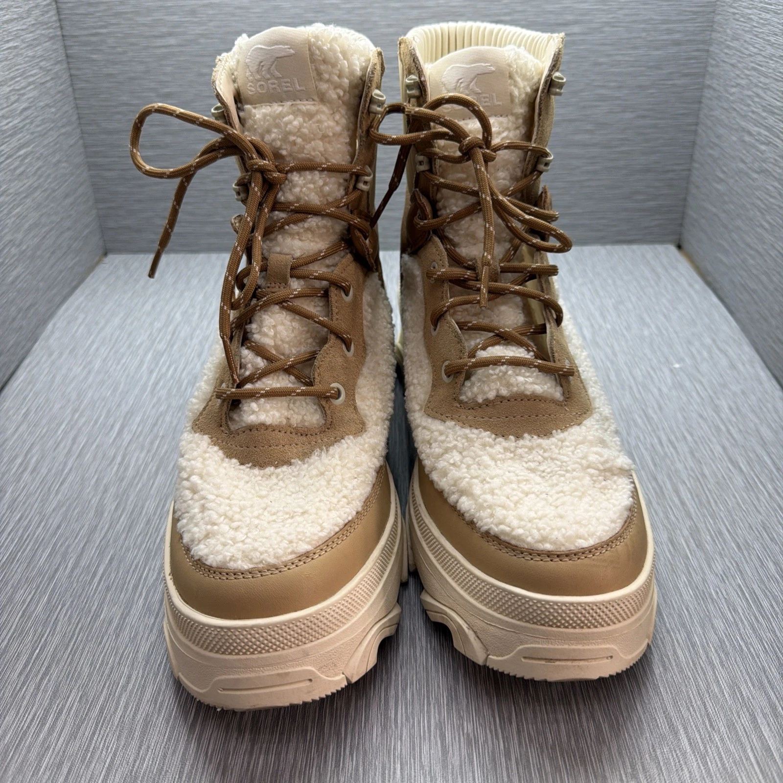 Sorel Brex Boots Womens 11 Waterproof Shearling Platform Cozy Lace Winter Snow