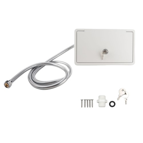 (White With Metal Tubes) Exterior Shower Box Kit 1.5m Metal Hose Outdoor - Picture 12 of 22