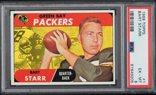 1968 Topps FB Card # 1 Bart Starr Green Bay Packers HOF PSA 6 EXMT - Picture 1 of 2