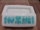 Vintage Pyrex Amish Butterprint Turquoise Butter Dish White Milk Glass