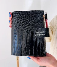 Premium Black Personalized A5 Leather Planner with Dated 2026 Pages.