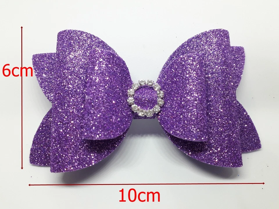 4 Inch Sparkling Glitter Pink Blue Silver Hair Bow Bobble/Alligator Clip Girl - Image 2 of 4