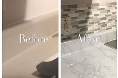 Self Adhesive Marble Countertop Faux Fake White Granite Film Cover