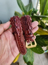 Size 24/22mm Cognac Genuine Leather Skin Watch Strap Band For PM-Hnadmade