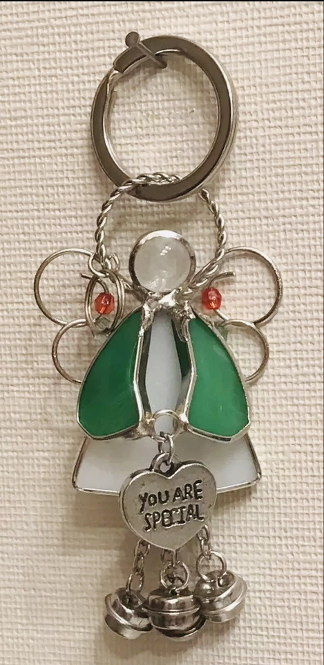 Llavero Ángel Esperanza Vitral Verde, Adorno, Atrapasoles, Collar Foto 4 de 4