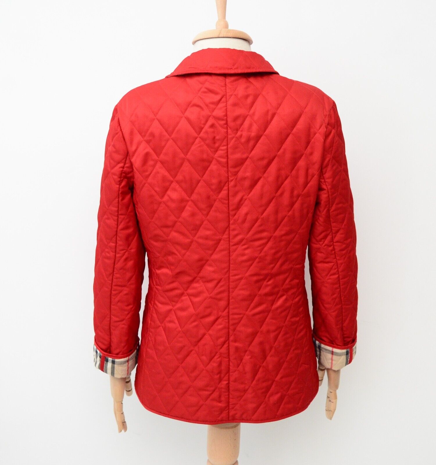 Womens Burberry London Quilted Red Jacket Coat Nova Check Made in England  Size S