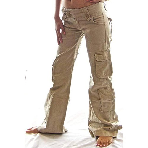 Womens Pockets Combat Cargo Work Trousers Ladies Wide Leg Bottoms Pants Size US - Picture 5 of 18