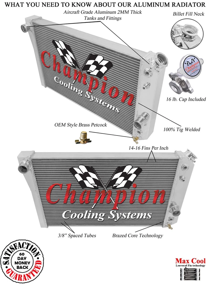 Eagle Racing 3 Row Radiator For 1982 1983 1984 1985 -90  Chevy S10 V8 Conversion - Image 3 of 4