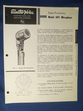 Electro Voice 605 Microphone Data Spec Wiring Sheet Factory Original EV