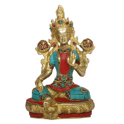 Tara Devi Statue Brass Tibetan Goddess Religious Idol Home Decor Sculpture 8 In