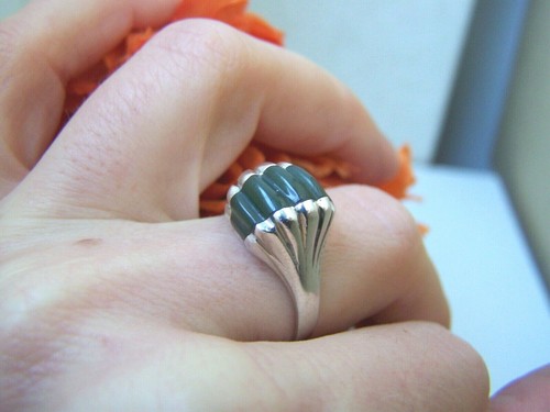 VINTAGE MODERNIST SOLID STERLING SILVER CONNEMARA MARBLE MOSS AGATE RING SIZE R - Picture 5 of 12
