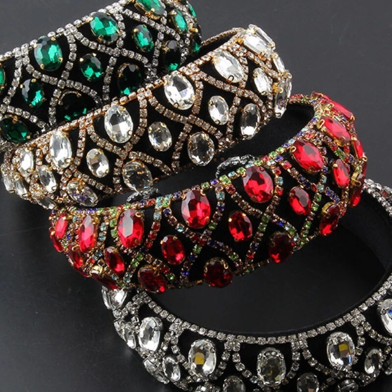 1PC Lusso Bling Strass Fascia Brillantini Cristallo Barocco Capelli Ghiere Rétro - Immagine 4 di 4