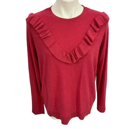 A New Day Sweater Womens XL Pink Ruffle Knit Top Cottagecore Work Office Party - Picture 11 of 14