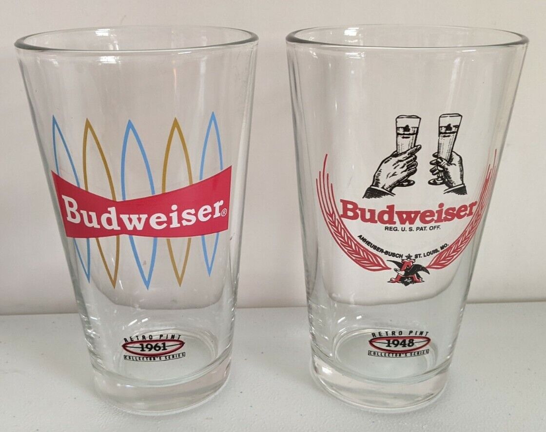 Budweiser ビンテージフレーム 2点セット Budweiser Beer Retro Pint Glasses by LIBBEY 1948/1961