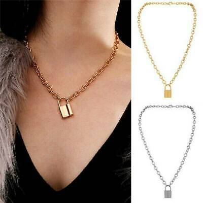 Gold Silver Alloy Lock Padlock Pendant Necklace Long Chain Choker Jewelry Gift