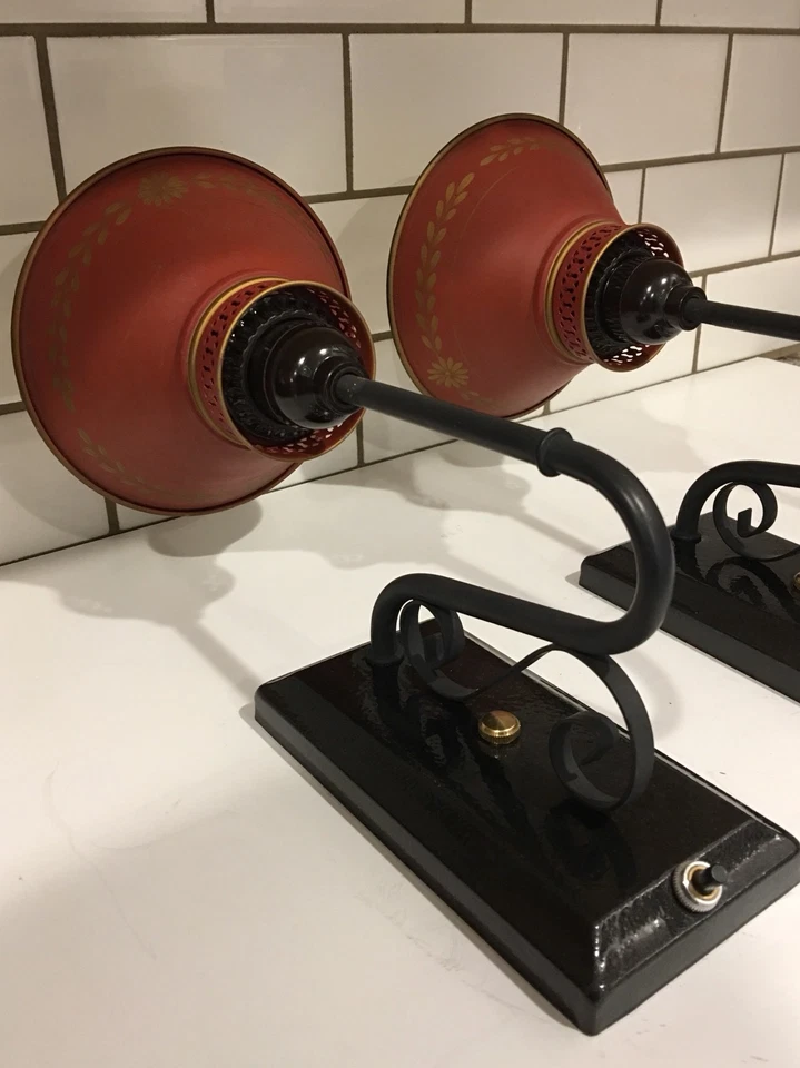 Par de apliques con cable interesantes estilo country-negro con tonos metálicos rojos 25E Foto 4 de 4