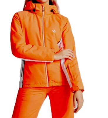 Dare 2B Thrive Waterproof Ski Jacket-Women s Size 6 (S)-Hooded-Orange/White-NEW