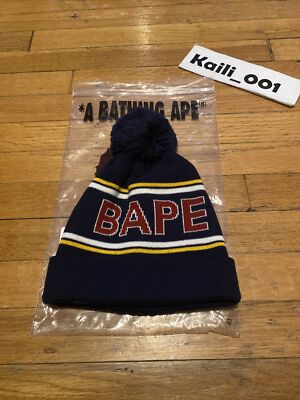 A Bathing Ape Bape Knit Pom Cap Beanie New with tags Navy One Size