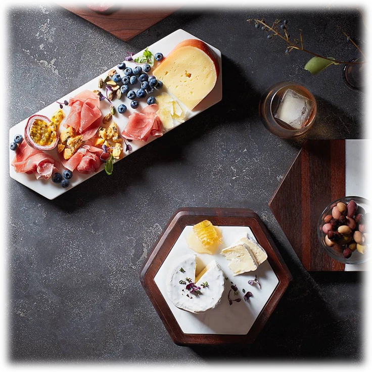 Libbey Urban Story 3-Piece Wood and Marble Tray and Bowl Entertaining Set - Image 4 of 4