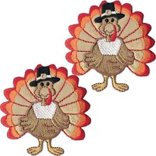 Turkey Patches (2-Pack) Thanksgiving Embroidered Iron on Patch Applique