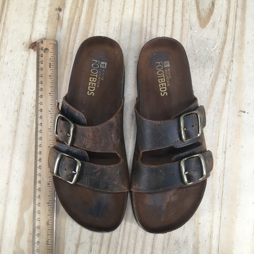 White Mountain Sandals Womens 8 M Helga Buckle Slides Brown Leather Slip On - Picture 8 of 16